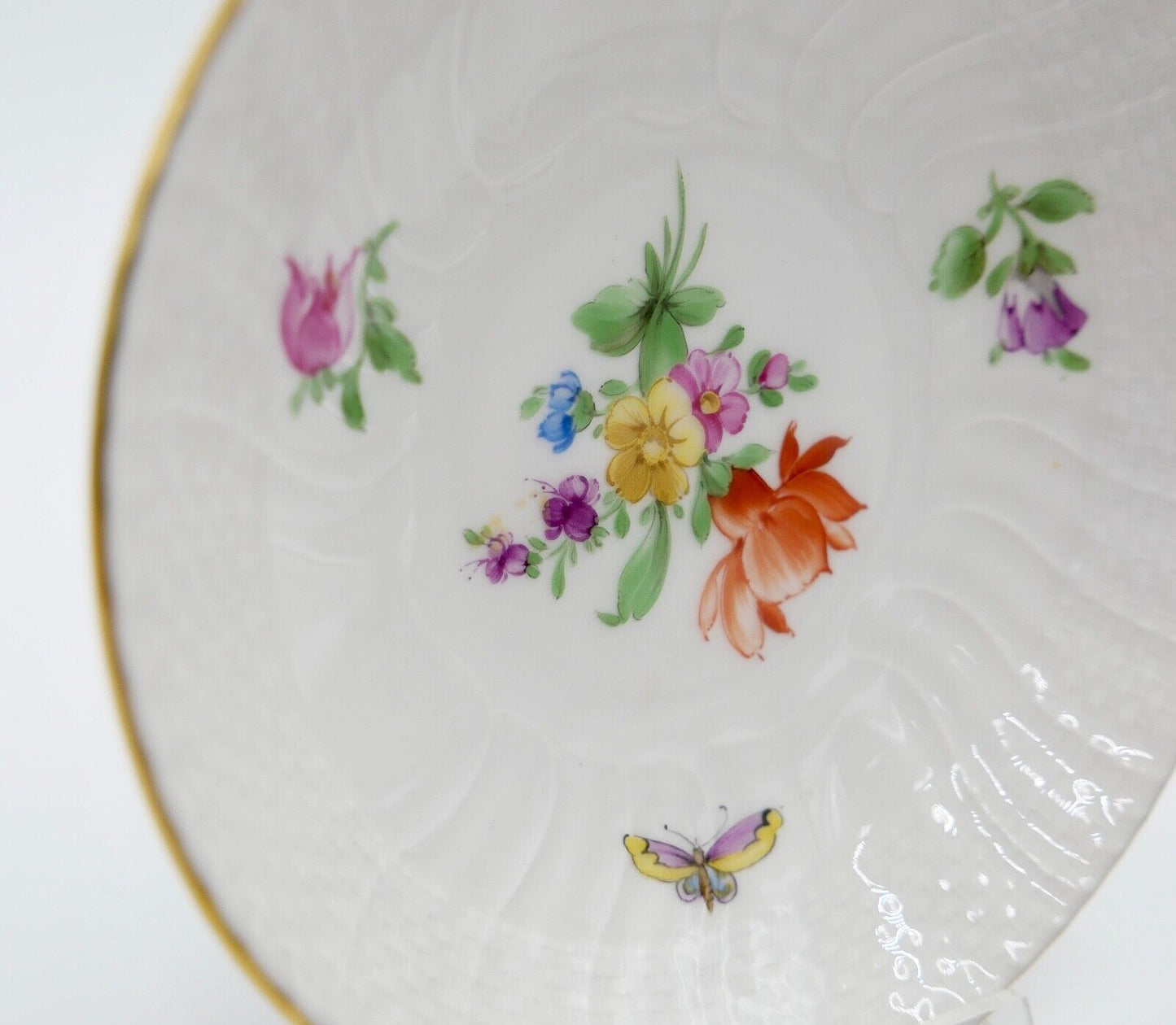 KPM Berlin Schale Schälchen Schmetterling Blüten Blume Goldrand Ø 11,2 cm - Antikhandel-Stuttgart