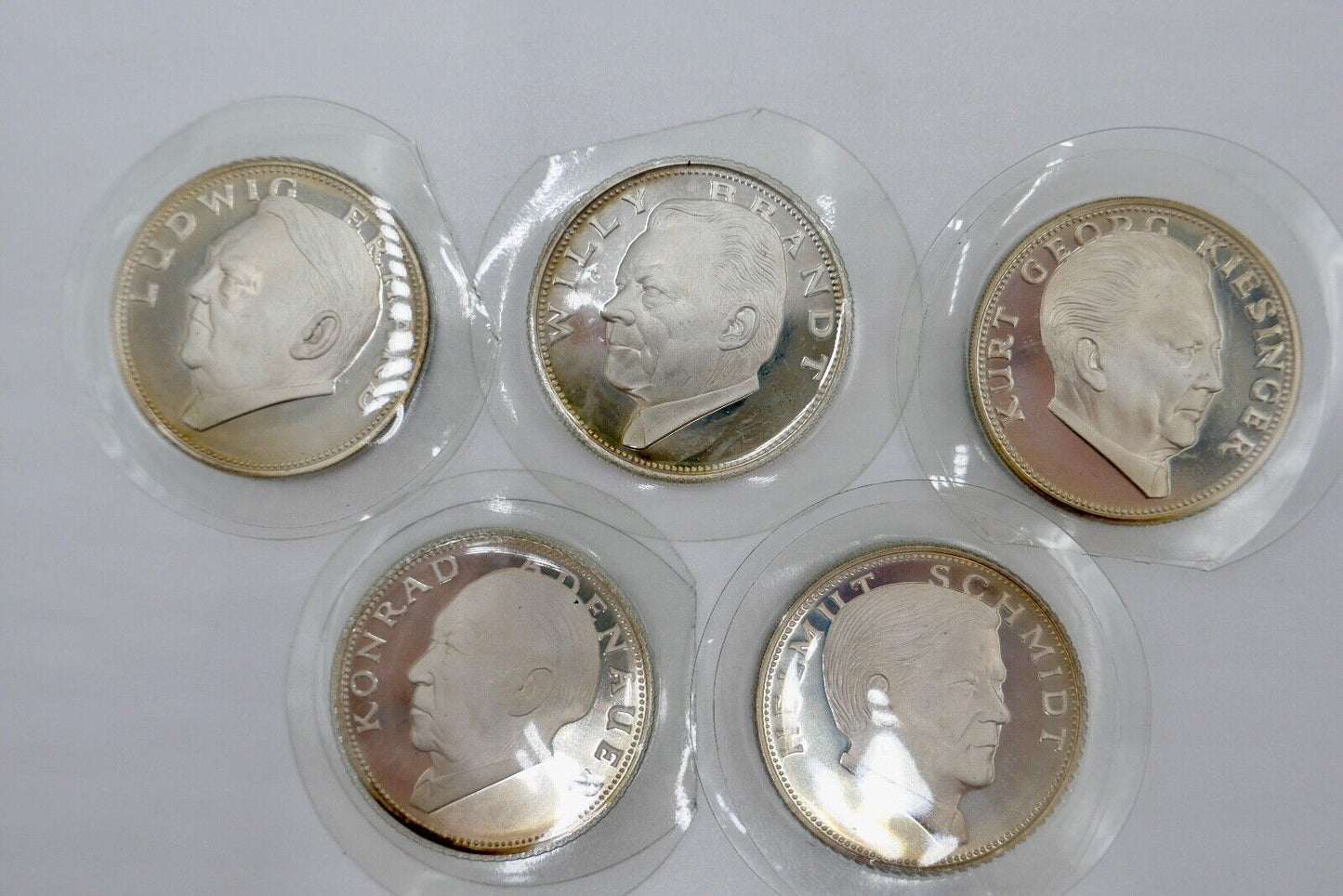 5x 925 Silbermedaillen " Bundeskanzler der Bundesrepublik " mit Unterschrift PP - Antikhandel-Stuttgart