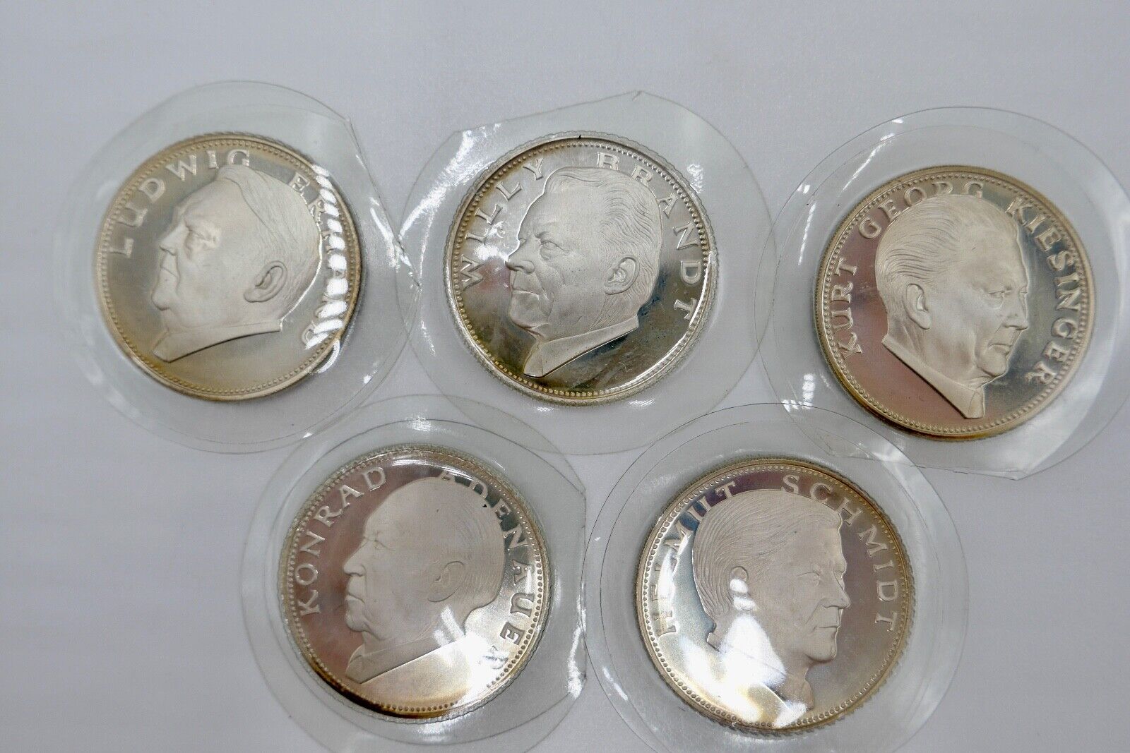 5x 925 Silbermedaillen " Bundeskanzler der Bundesrepublik " mit Unterschrift PP - Antikhandel-Stuttgart