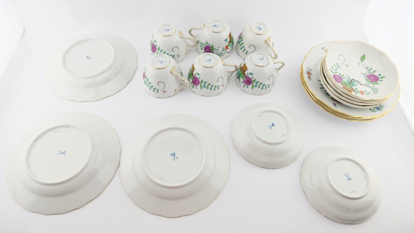 21 Tlg Meissen Garben Muster Dekor Kaffee Service Goldrand 6 Personen NEUwertig - Antikhandel-Stuttgart
