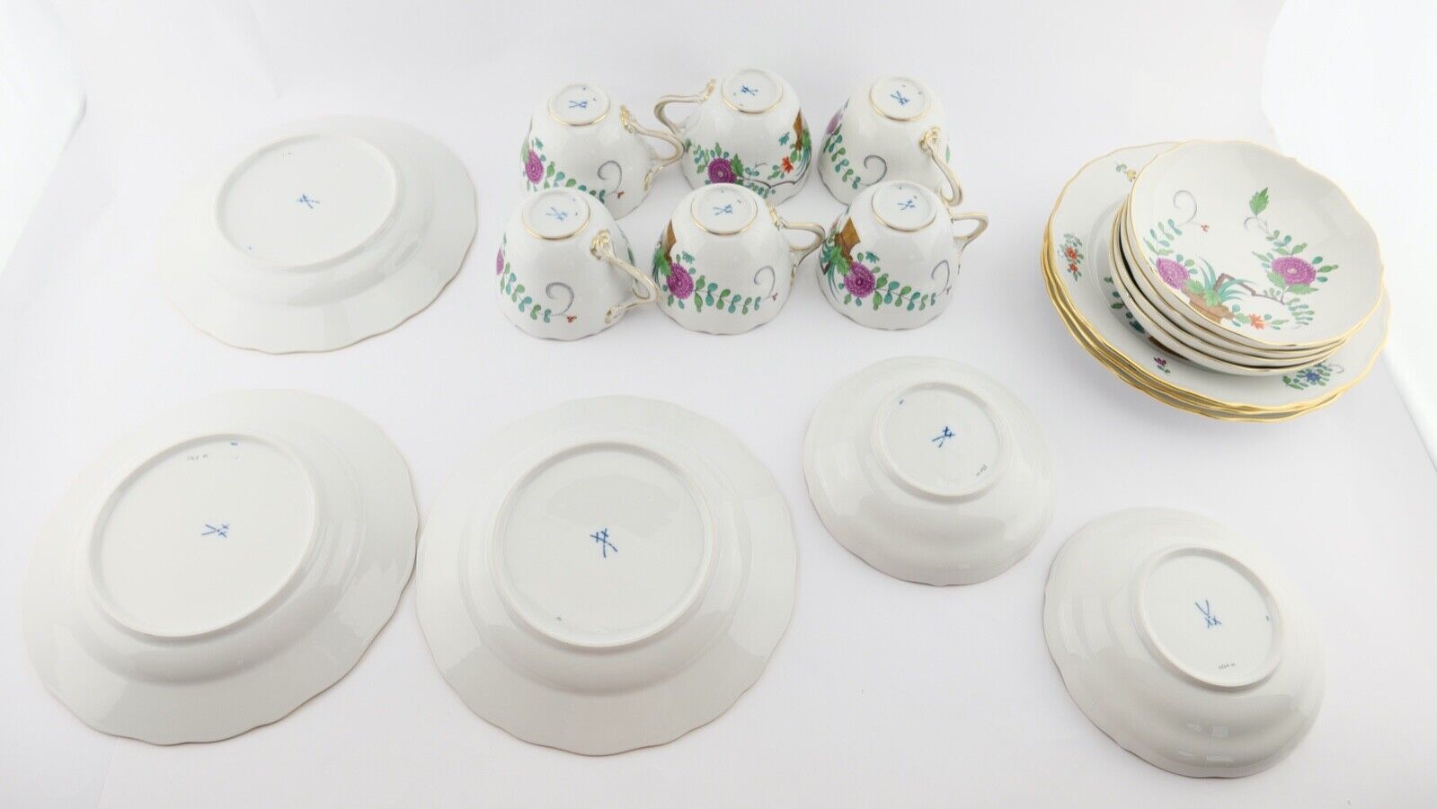 21 Tlg Meissen Garben Muster Dekor Kaffee Service Goldrand 6 Personen NEUwertig - Antikhandel-Stuttgart