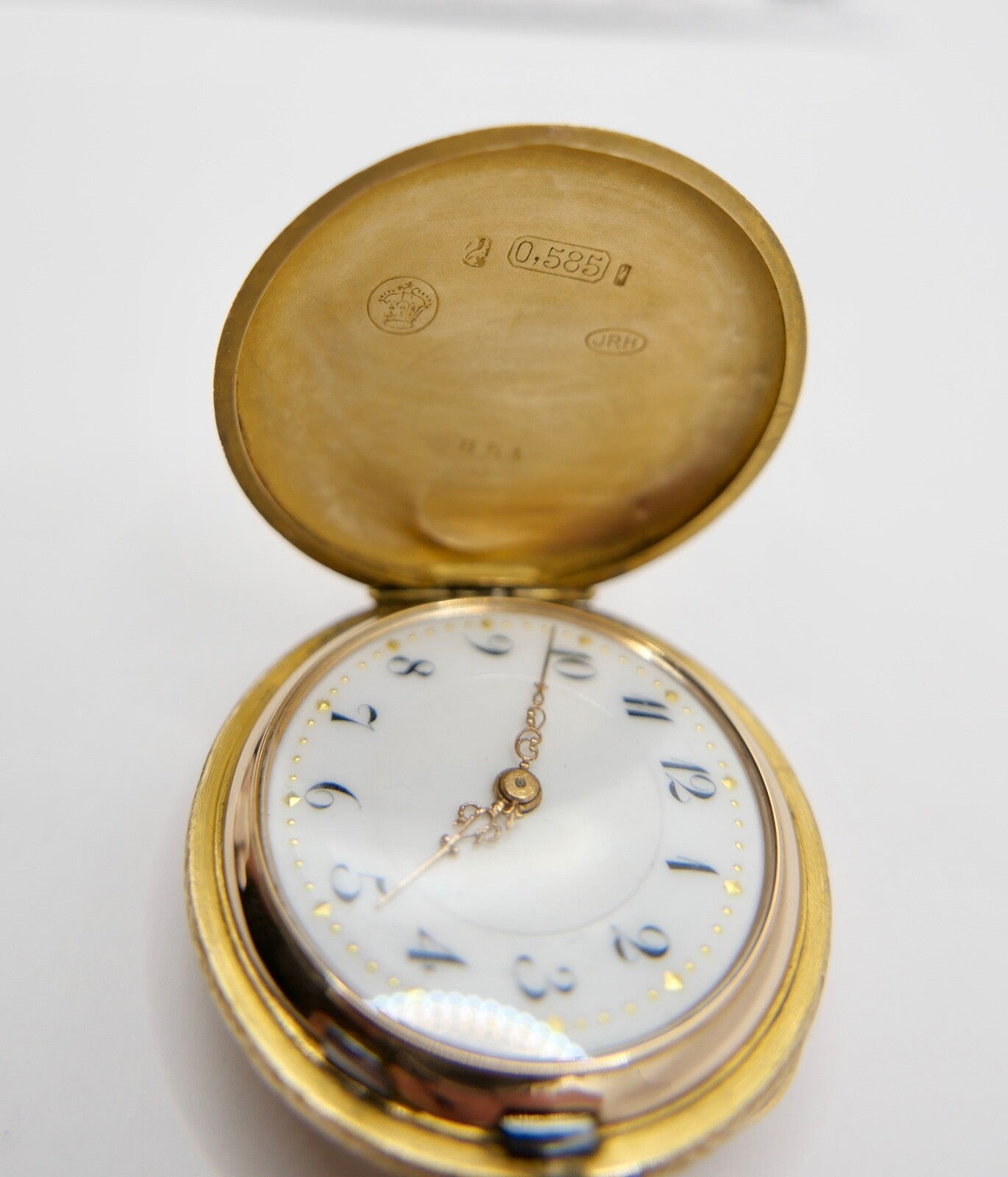 Antike Schweizer Damen Taschenuhr JRH 585 Gold  14K  mit Monogram Savonette