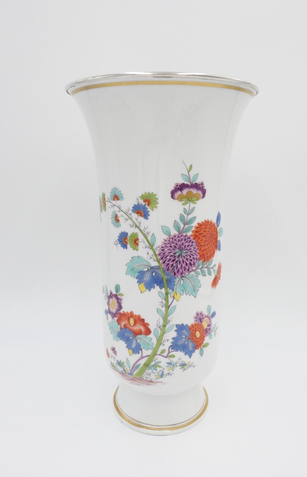 Meissen 1. Wahl L. 262 Unikat Vase 34,5cm hoch indische Blumen mit Silbermontur - Antikhandel-Stuttgart