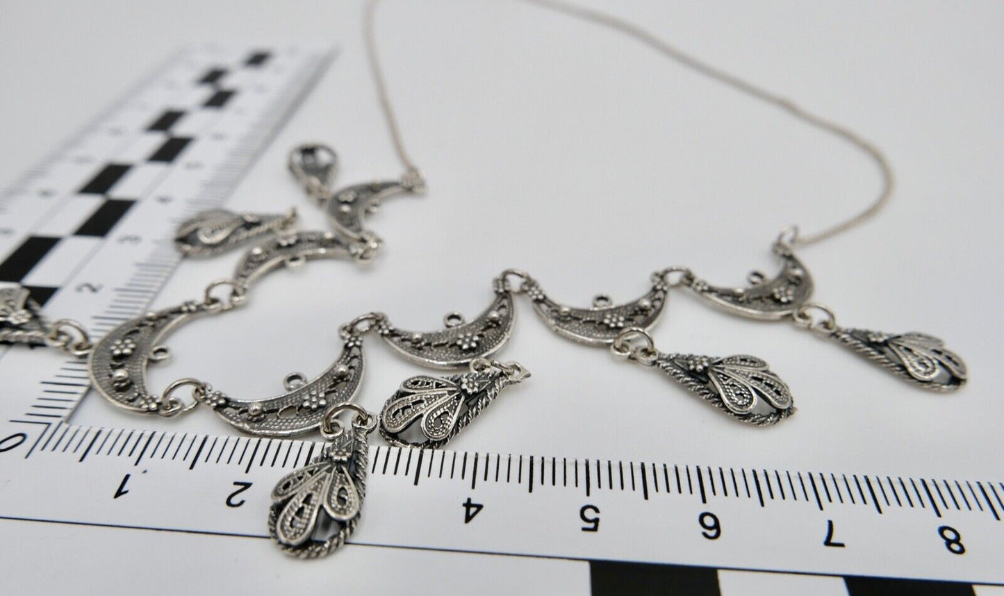 Altes florale filigrane 925 Silber Kette Collier 44 cm 1970er Jahre - Antikhandel-Stuttgart