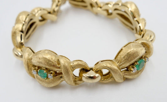 schweres 80er Jahre 750 18K Gelbgold Damen Armband Brillant & Smaragd F.RO 279AL - Antikhandel-Stuttgart