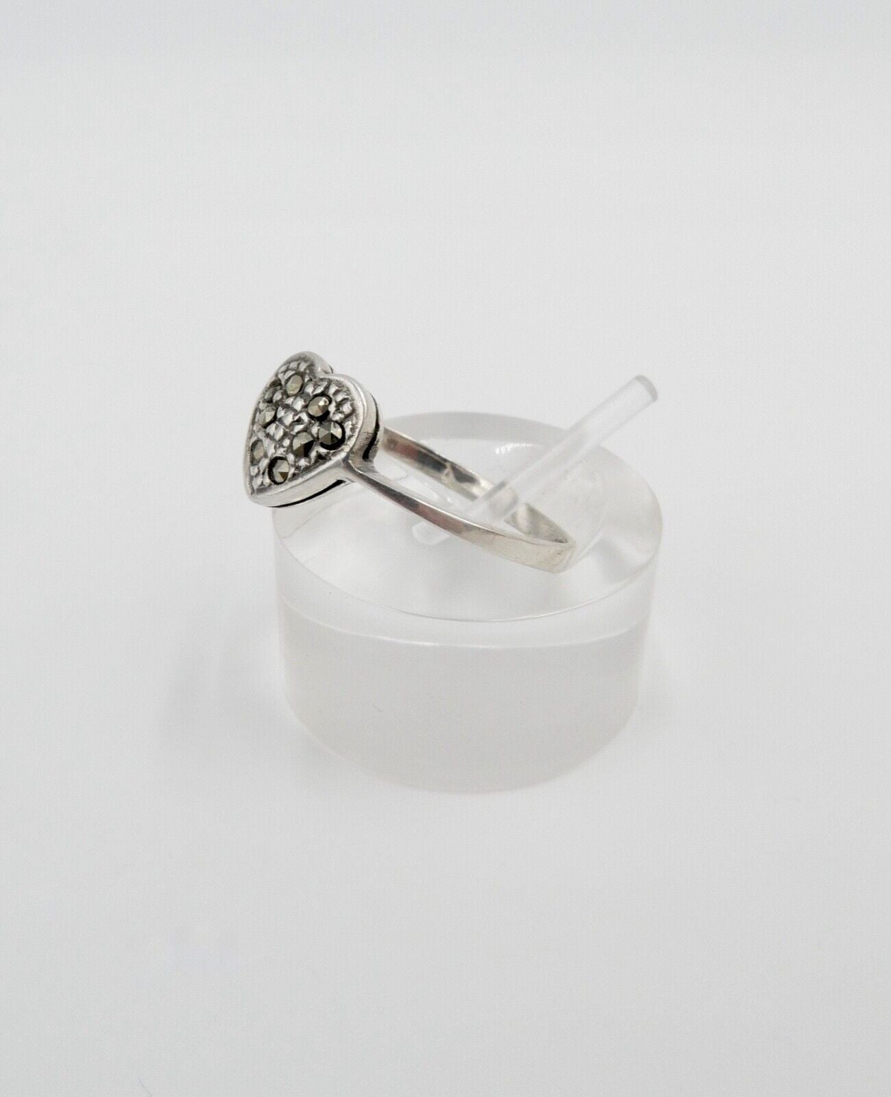 80er Jahre filigraner Markasit Silberring Herz Gr. 57 vintage - Antikhandel-Stuttgart