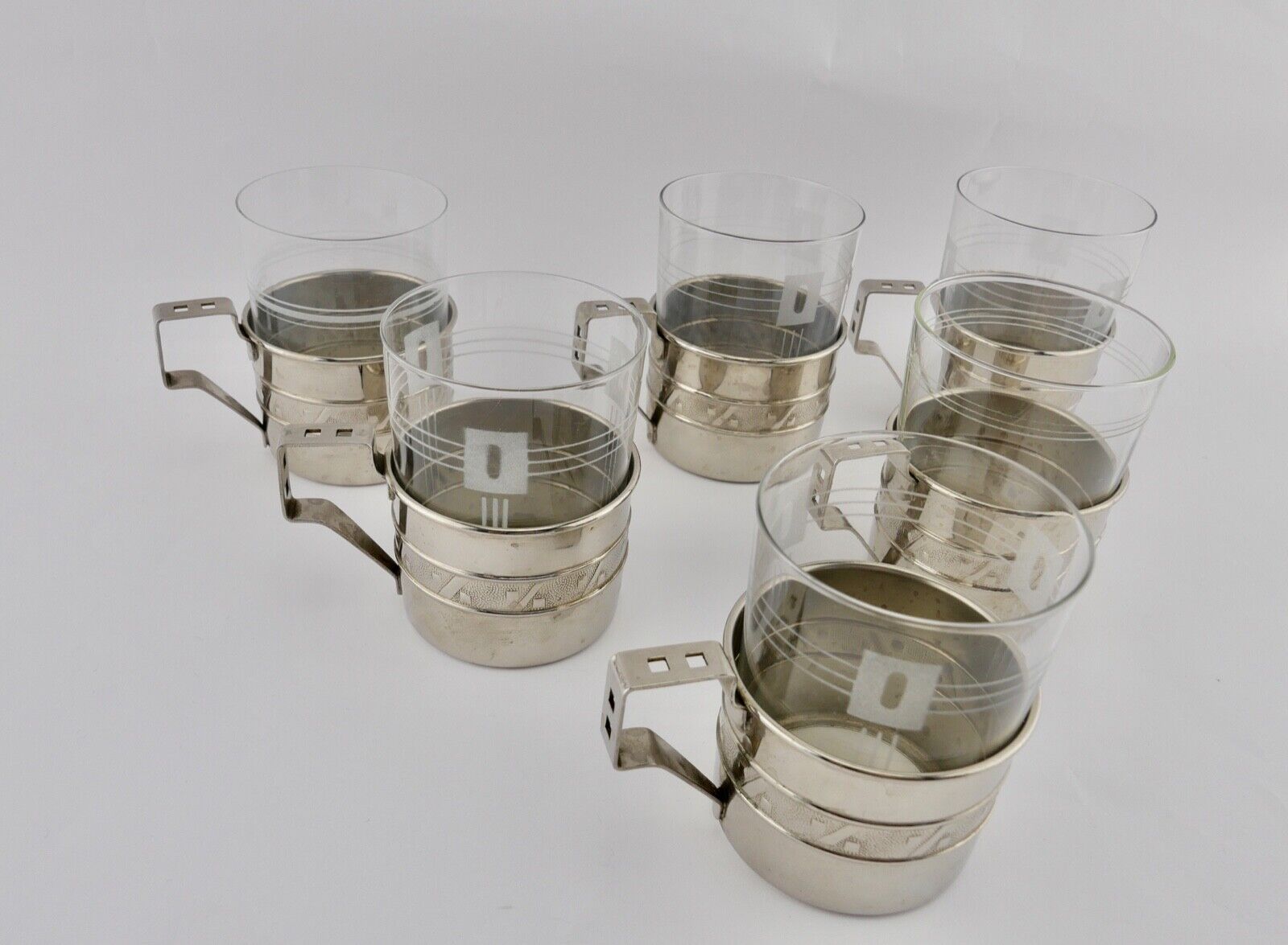 6x Teeglashalter mit Glaseinsatz 50er Jahre - Antikhandel-Stuttgart