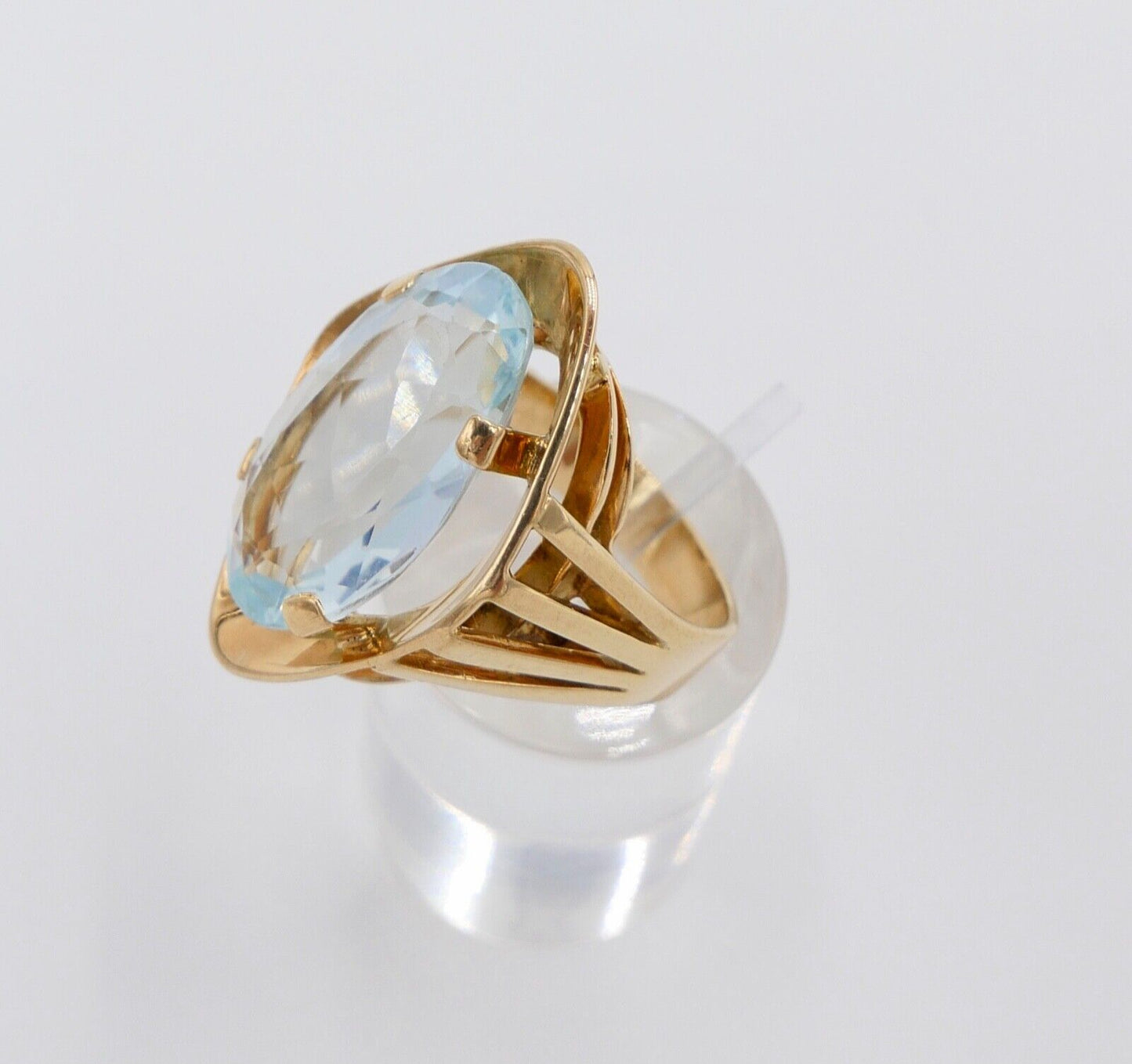 19,2 Ct Gelb Gold Damen Ring Navette Form Gr. 56 - 57 XXL blauer Stein 585 14K - Antikhandel-Stuttgart