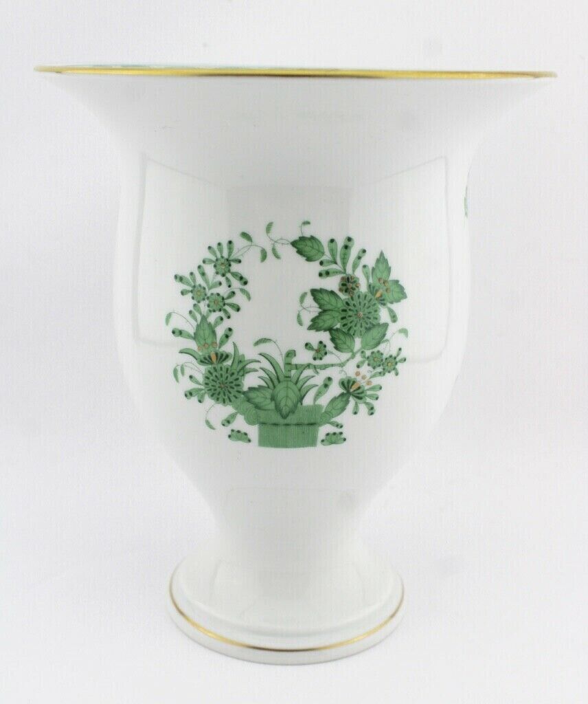Herend Hungary Porzellan Vase 7178 " Indischer Blumenkorb " Grün 20 cm - Antikhandel-Stuttgart