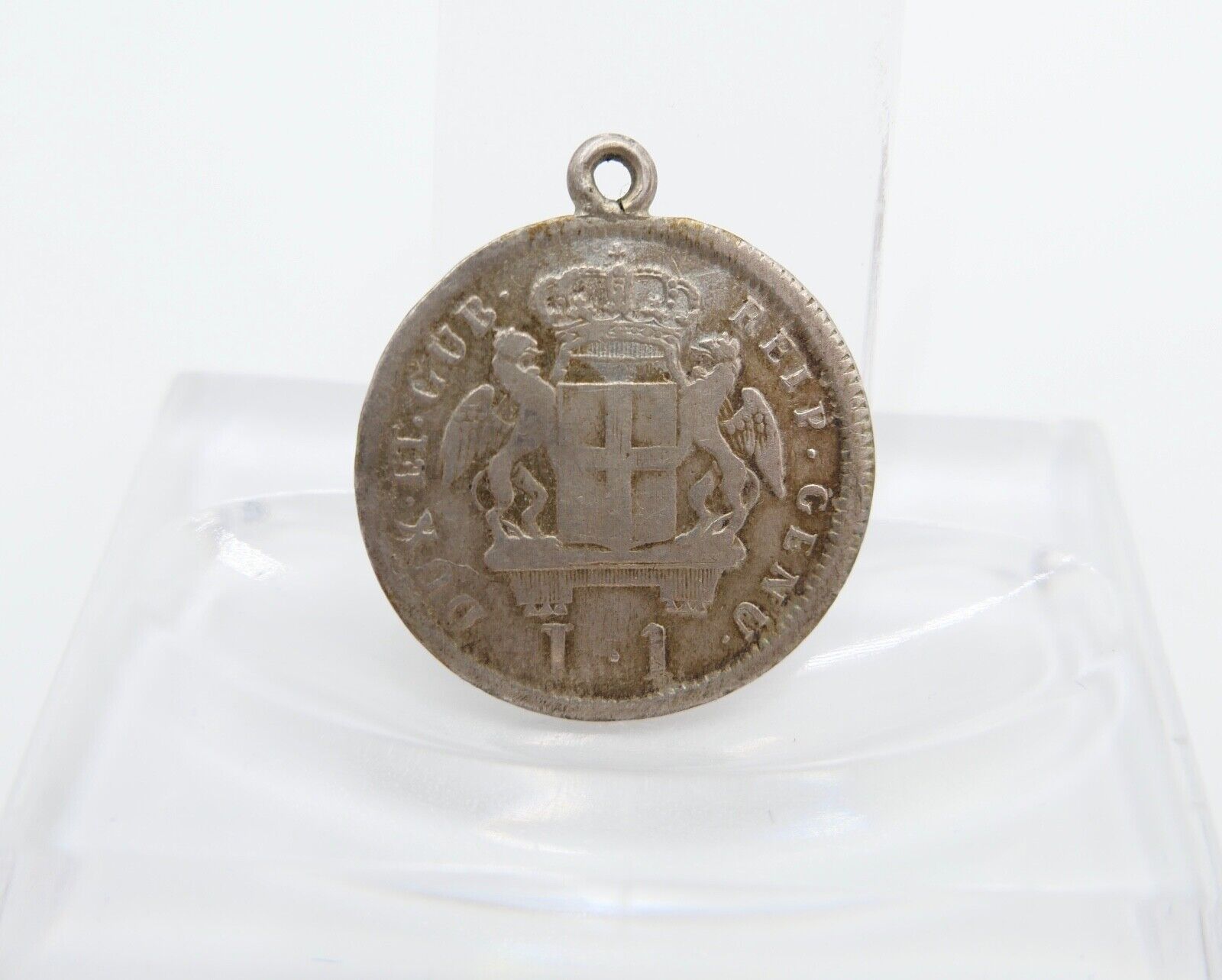 Italien Genua 1 Lire Silber 1794 mit Öse und Gravur ss-vz - Antikhandel-Stuttgart