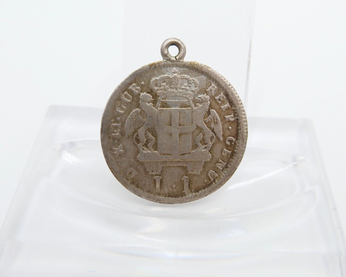 Italien Genua 1 Lire Silber 1794 mit Öse und Gravur ss-vz - Antikhandel-Stuttgart