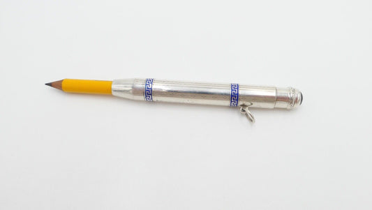 Bleistifthalter Silber 830 mit blauem Mäandermuster blauem Stein im Jugendstil - Antikhandel-Stuttgart