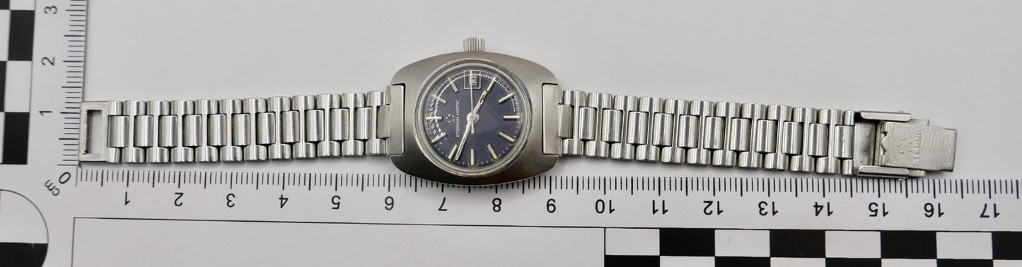 70er Eterna-Matic Damenuhr Automatic Orig Band blaues Zifferblatt 154T Cal 12671