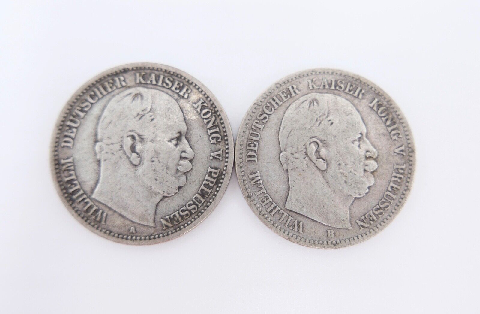 2x 2 Mark 1876 A + B " Wilhelm König von Preussen " ss - vz Jäger J.96 Silber - Antikhandel-Stuttgart