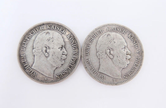 2x 2 Mark 1876 A + B " Wilhelm König von Preussen " ss - vz Jäger J.96 Silber - Antikhandel-Stuttgart