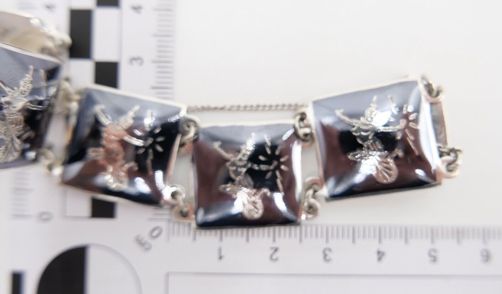 Siam Sterling Silber Glieder Armband Emaille Motiv Göttin 19cm - Antikhandel-Stuttgart