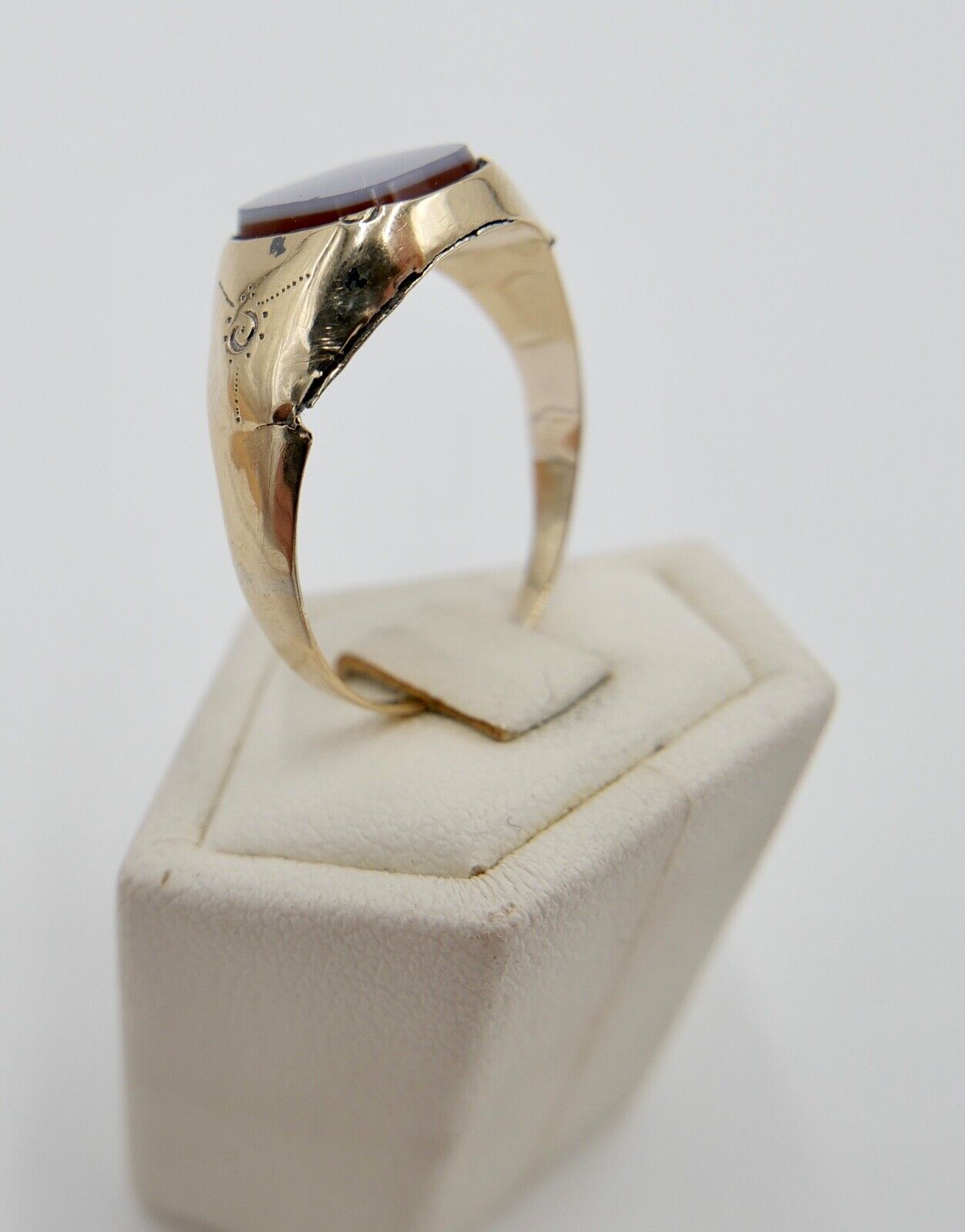 Antiker Jugendstil Siegelring Ring Gold 585 14K Gr. 59 Blauer Achat Lagenstein - Antikhandel-Stuttgart