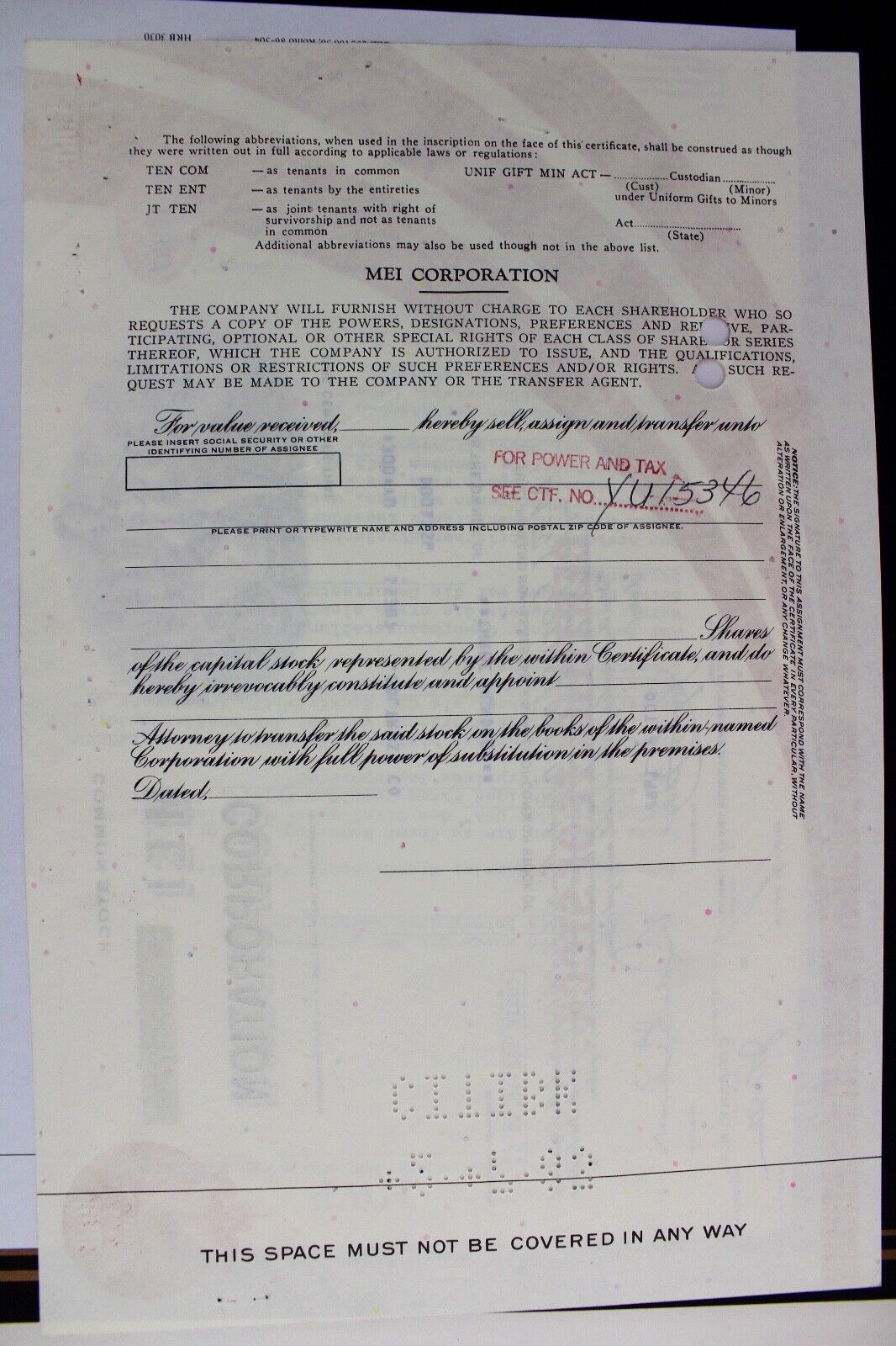 Mei Corporation 1982 alte USA Aktie Stock Certificate 300 Shares - Antikhandel-Stuttgart