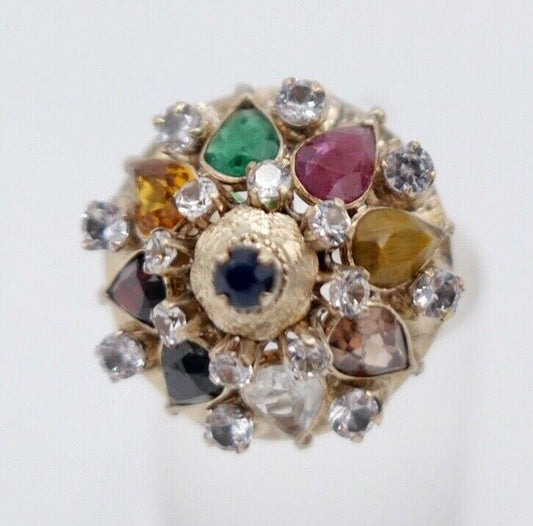 prunkvoller USA Ring Gold 585 14K Granat Saphir Rubin Smaragd Quarz Gr. 56 - Antikhandel-Stuttgart