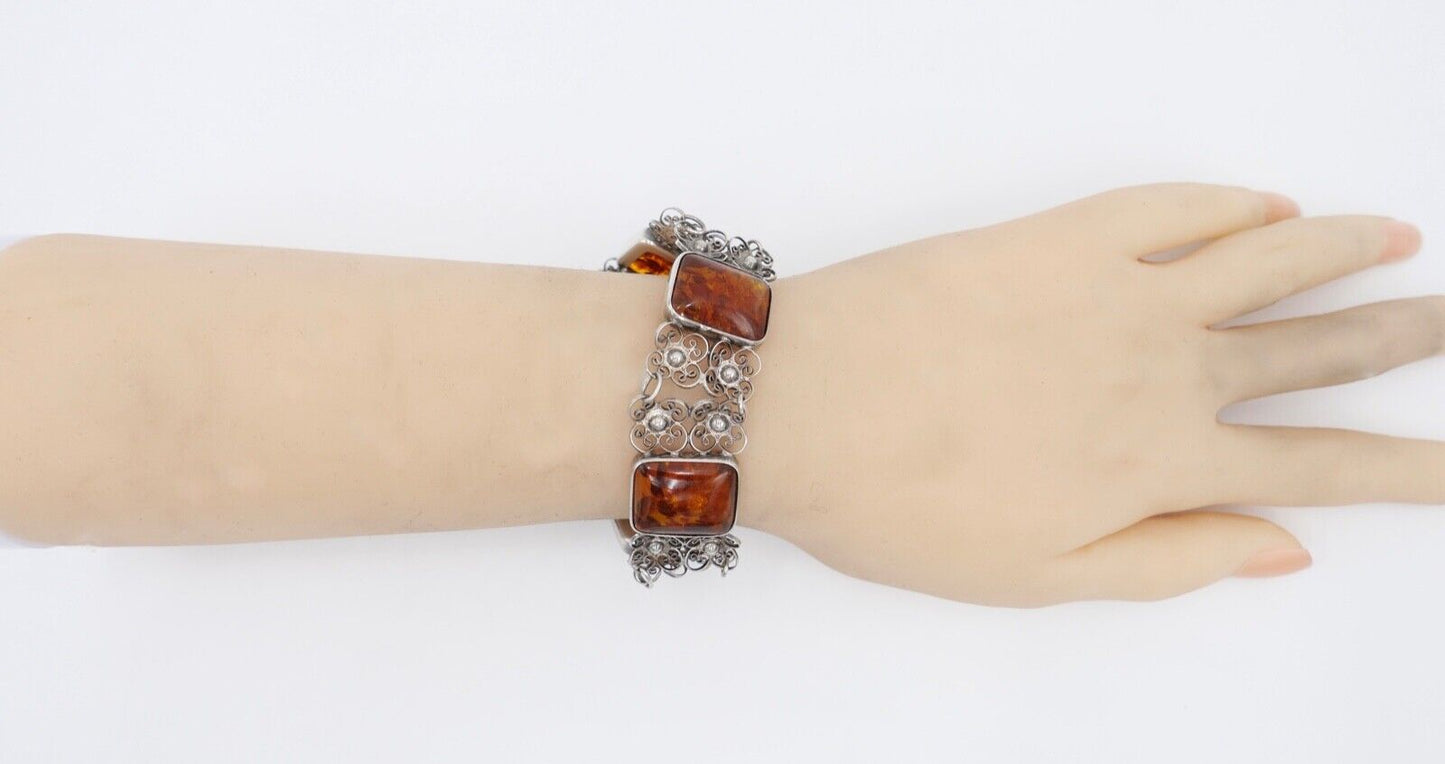 filigranes Silber 835 Bernstein Armband floral Armreif Polen - Antikhandel-Stuttgart