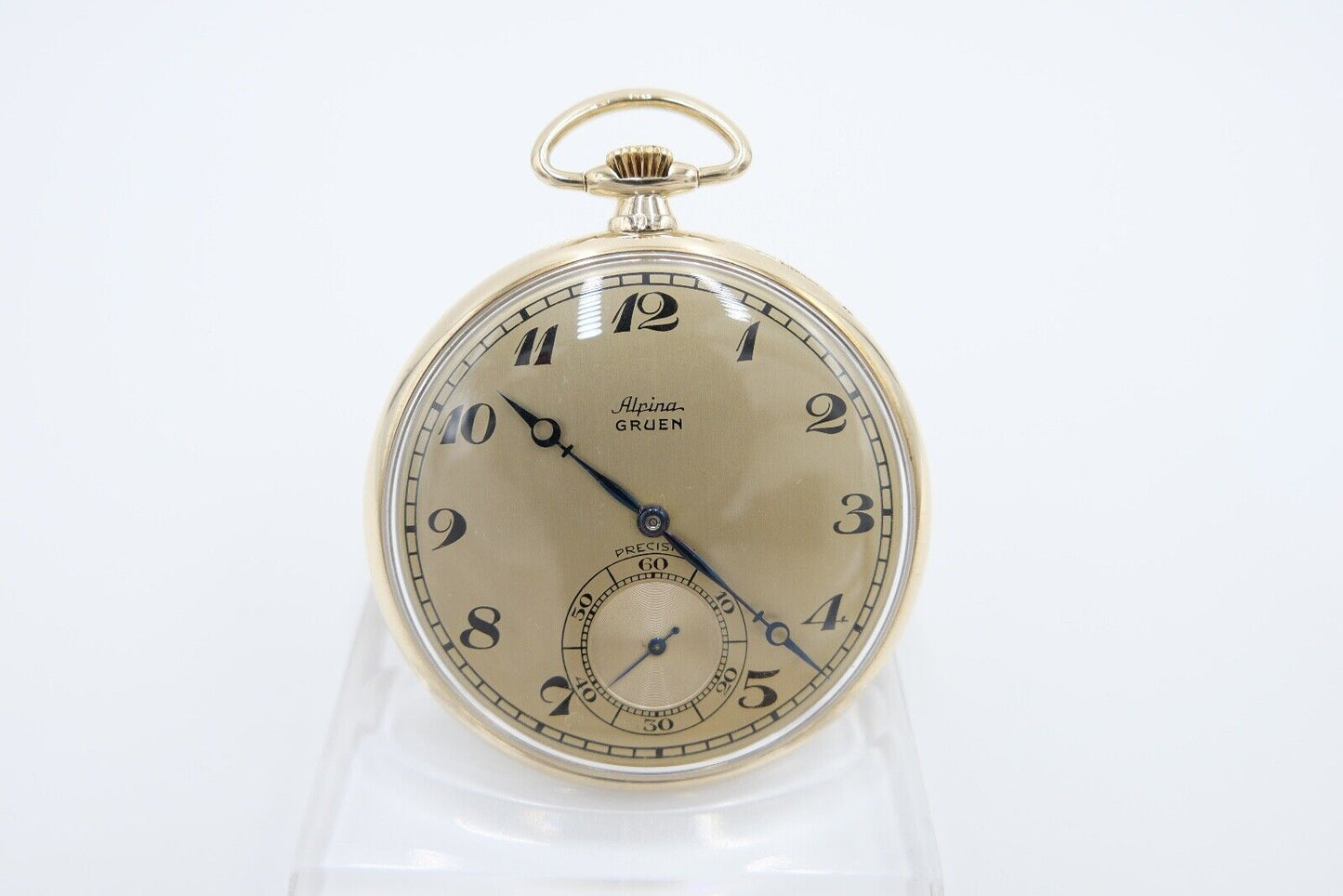 Taschenuhr Alpina Grün 585 / 14K GOLD 45mm Ultra Verithin Precision / UV Uhrwerk - Antikhandel-Stuttgart