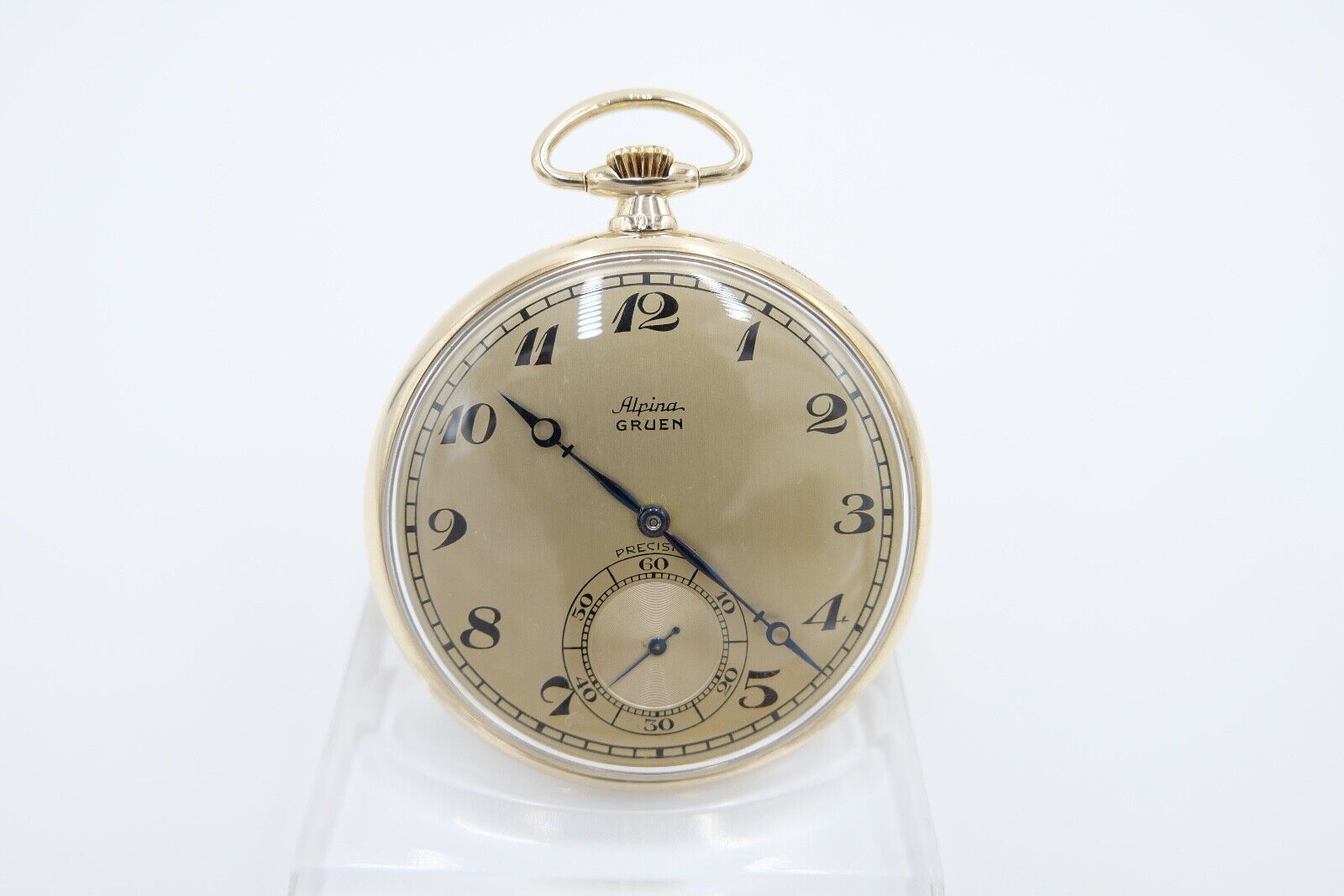 Taschenuhr Alpina Grün 585 / 14K GOLD 45mm Ultra Verithin Precision / UV Uhrwerk - Antikhandel-Stuttgart