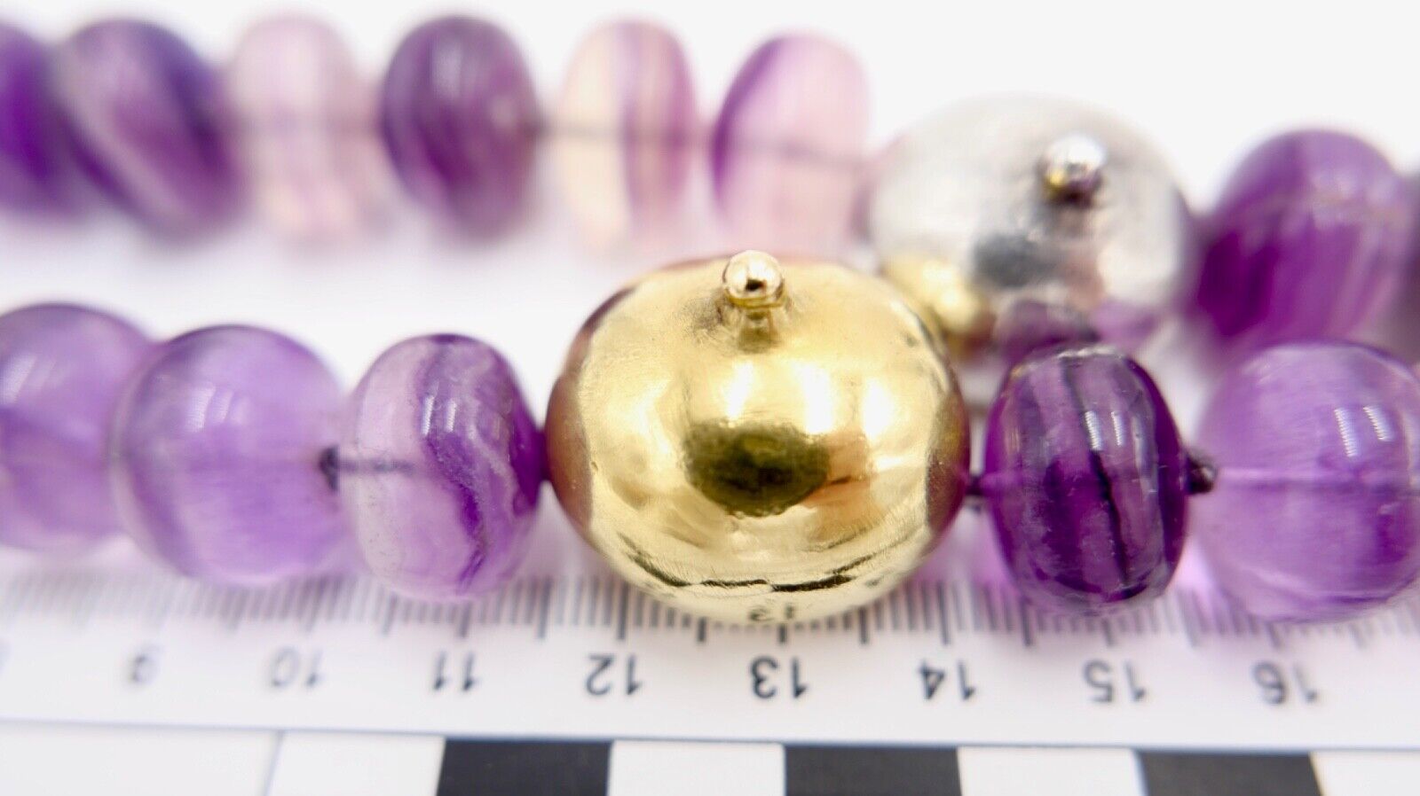 Amethyst Kette Collier 925 Silber & 750 Gold Elementen 90 cm Magnet Verschluss - Antikhandel-Stuttgart