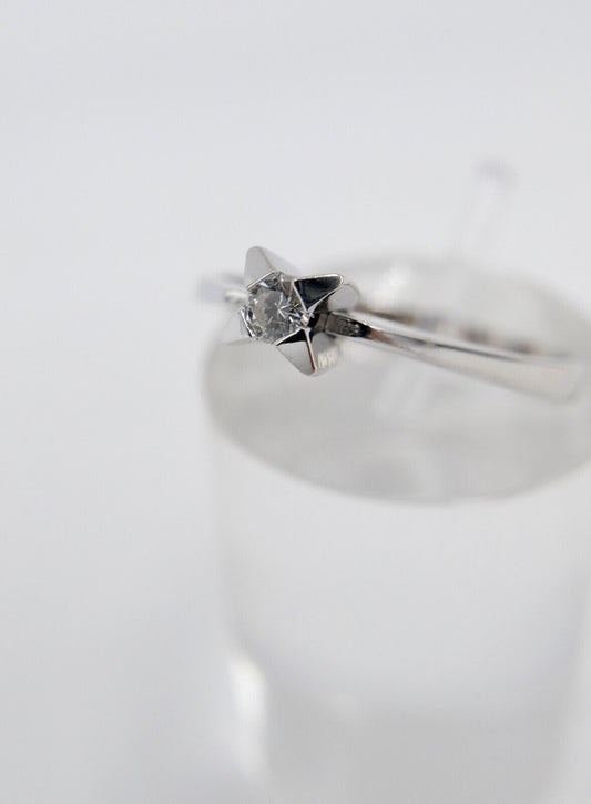 80er Jahre Solitär Ring Weißgold Brillant 585 14K Damen 0,060 Ct Gr. 57 VVS F - Antikhandel-Stuttgart