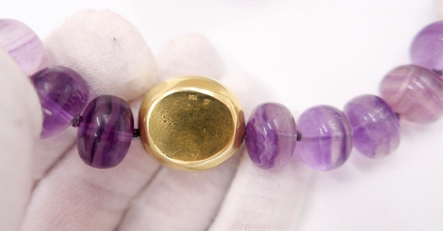 Amethyst Kette Collier 925 Silber & 750 Gold Elementen 90 cm Magnet Verschluss - Antikhandel-Stuttgart