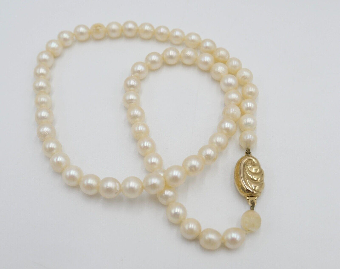 80er Jahre Jka Perlenkette Collier Zuchtperle 43 cm Gold 585 / 14K Perlen Ø 6 mm - Antikhandel-Stuttgart