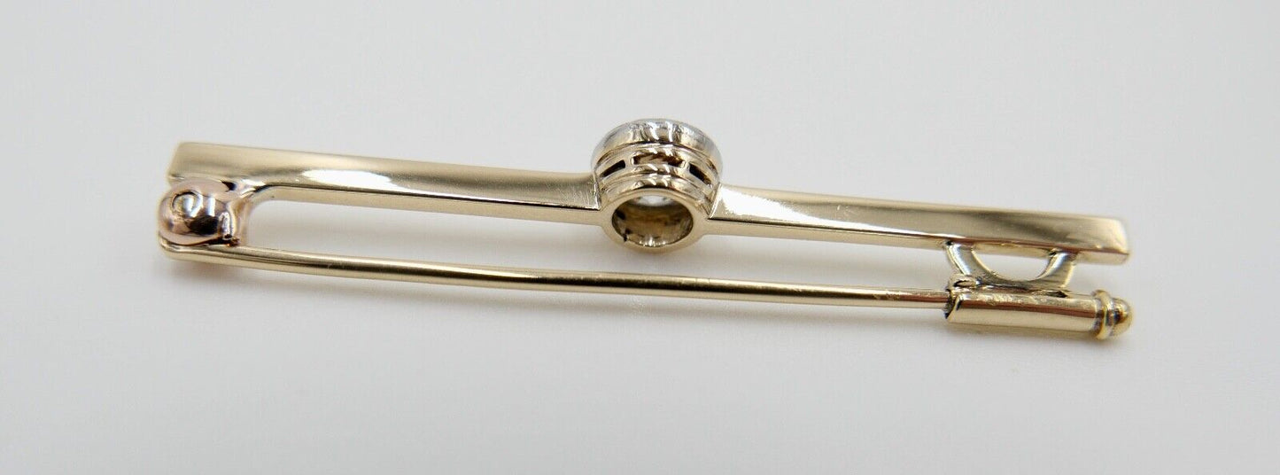 Alte Stabbrosche Bajonettverschluß 0,75 Ct Altschliff Diamant 45mm 585 14K Gold - Antikhandel-Stuttgart