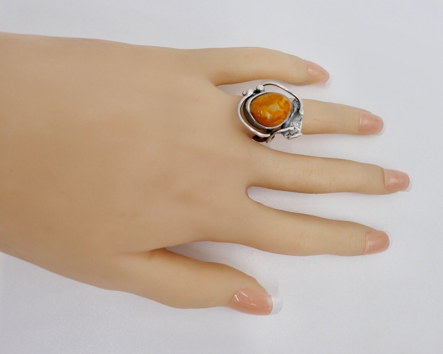 Bernstein butterscotch Designer 925 G Silber Ring Gr. 51 Frauenkopf Danzig Polen - Antikhandel-Stuttgart