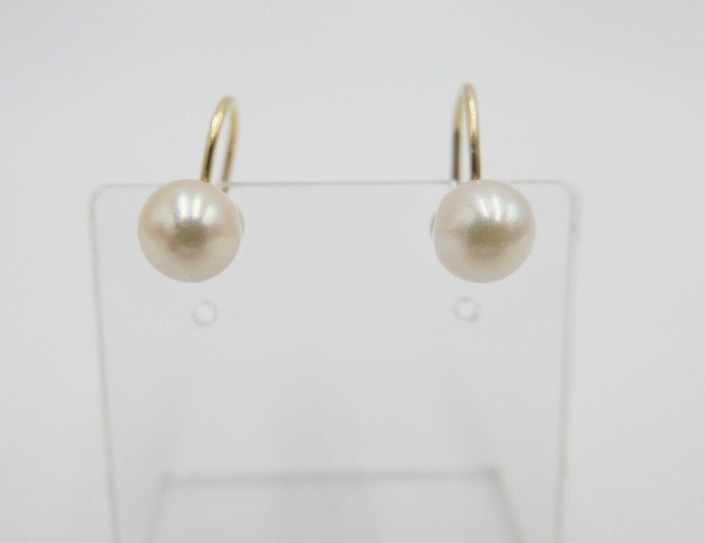 1980er Gelbgold Perlen Ohrringe Ohrstecker 750 585 Schraubverschluss Ø 7,5 mm - Antikhandel-Stuttgart