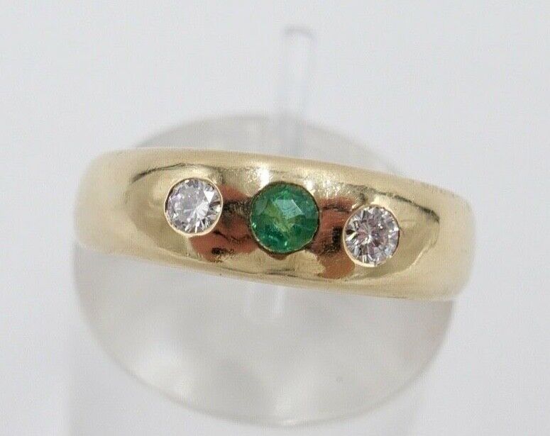 Massiver Damen Gelbgold Ring Lupenrein Brillant & Smaragd 0,44Ct 585 / 14K Gr.59 - Antikhandel-Stuttgart