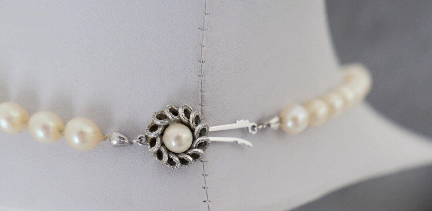 Perlenkette Verschluss Weiß/Gelb Gold 585/14K pearl Ø 6.5 mm Necklace 58 cm - Antikhandel-Stuttgart