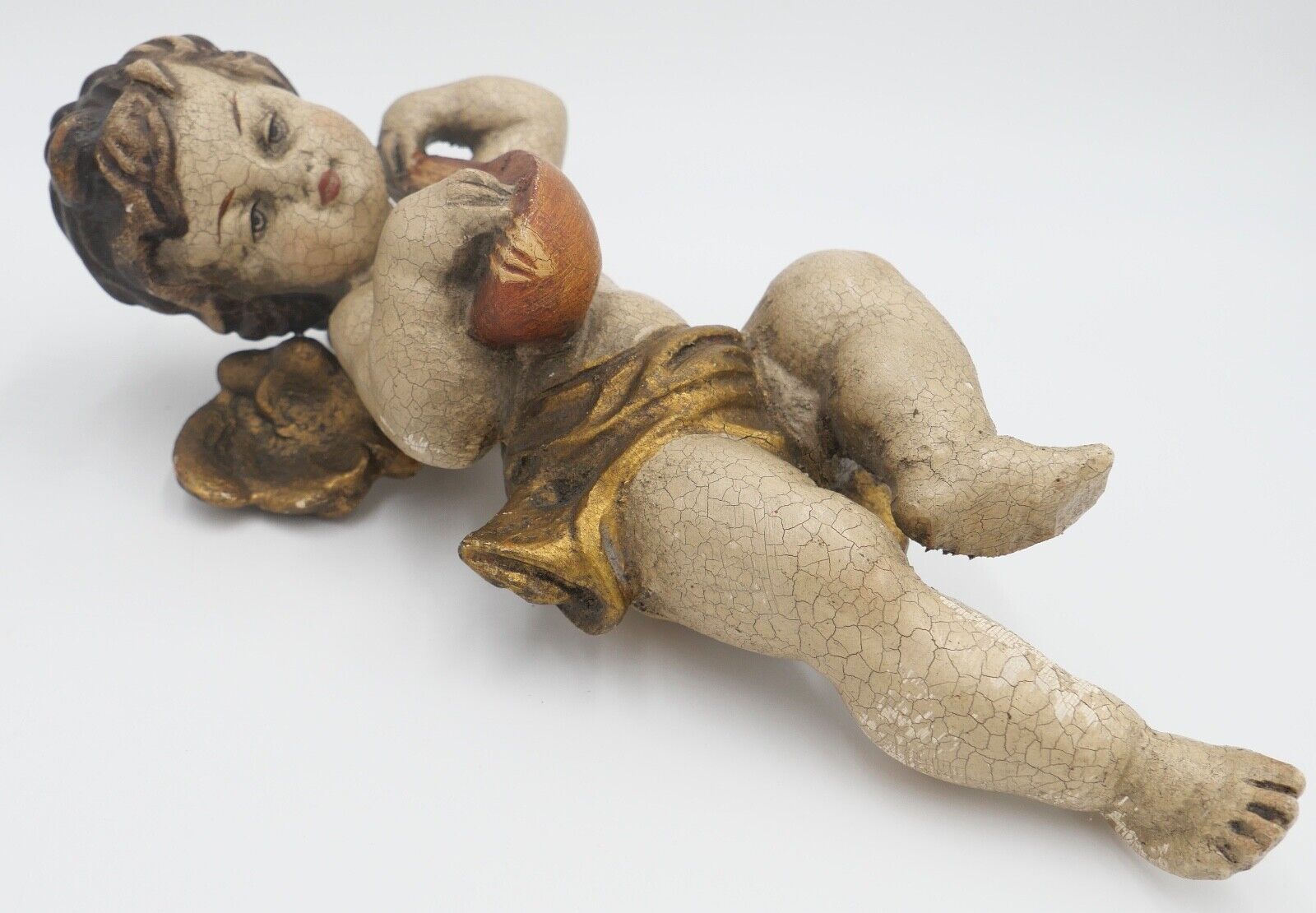 2x musizierende Putti / Putto Holzschnitzerei Engel farbig Holz Holzengel - Antikhandel-Stuttgart