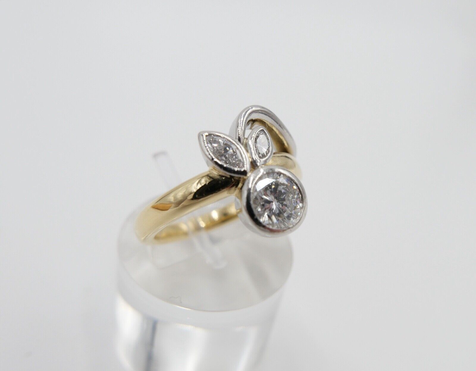 JACOBI Floraler Bicolor 750 18K Gold & 950 Platin Ring Brillant 1,06 Ct Gr.54-55 - Antikhandel-Stuttgart