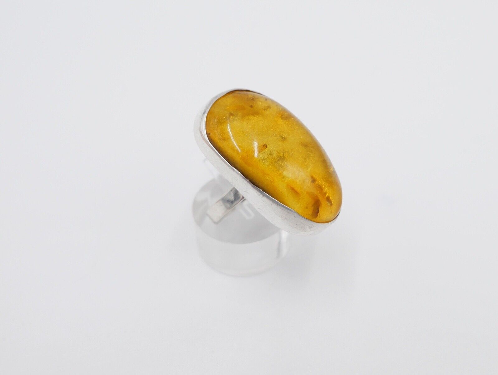 80er Jahre Designer Ring Bernstein Silber 925 Gr. 60 - Antikhandel-Stuttgart