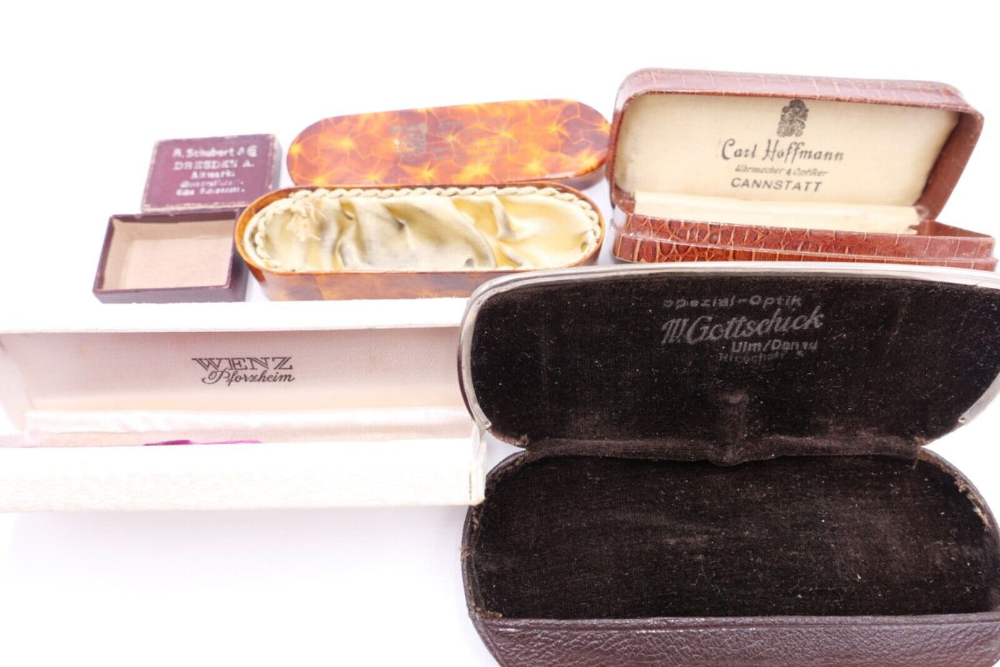 Konvolut alte / antike Etuis Brillen Etui Box Aufbewahrung Schatulle 5 Stück - Antikhandel-Stuttgart