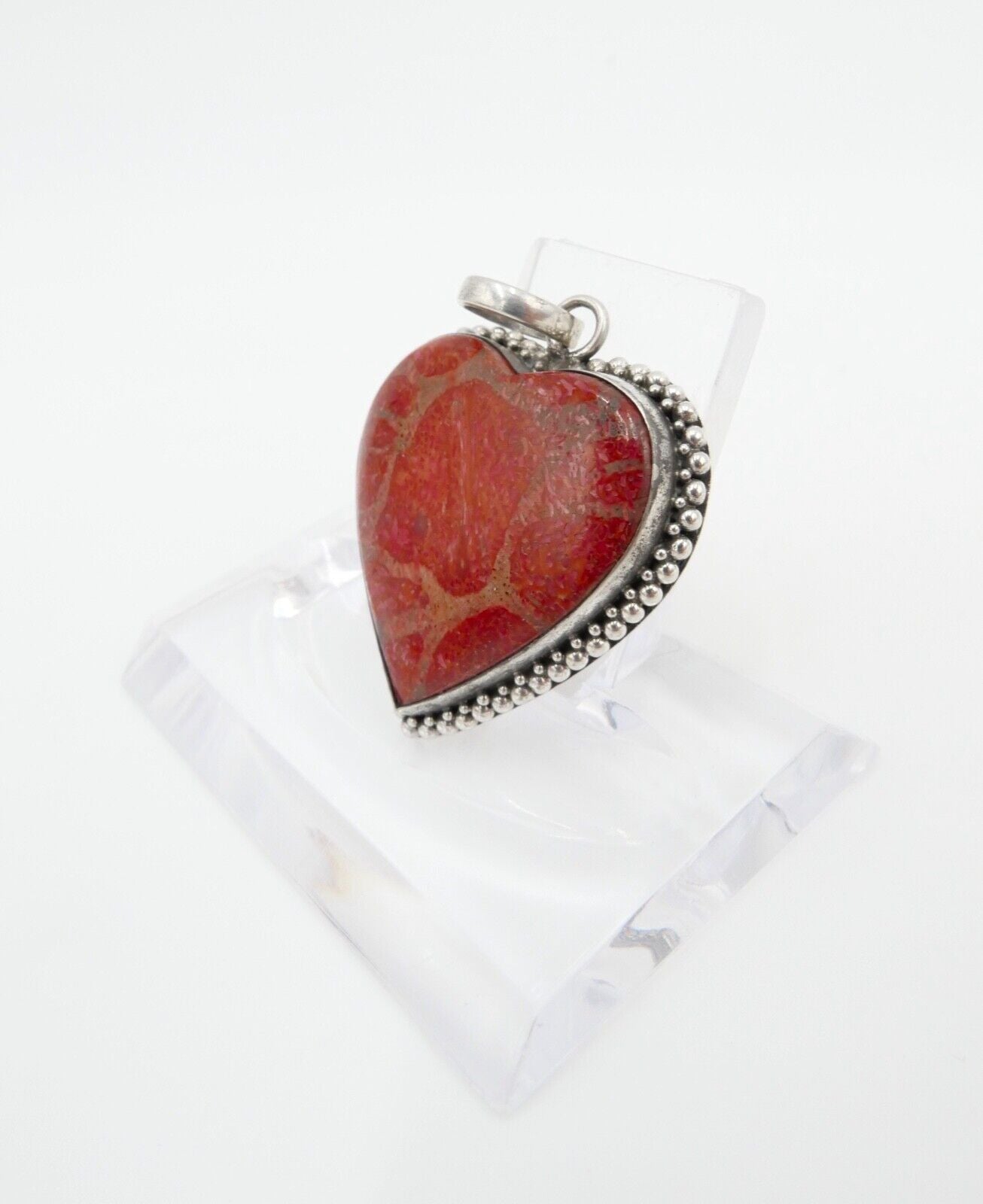 80er Jahre Anhänger roter Jaspis Trommelstein Herz Anhänger 925 Silber - Antikhandel-Stuttgart