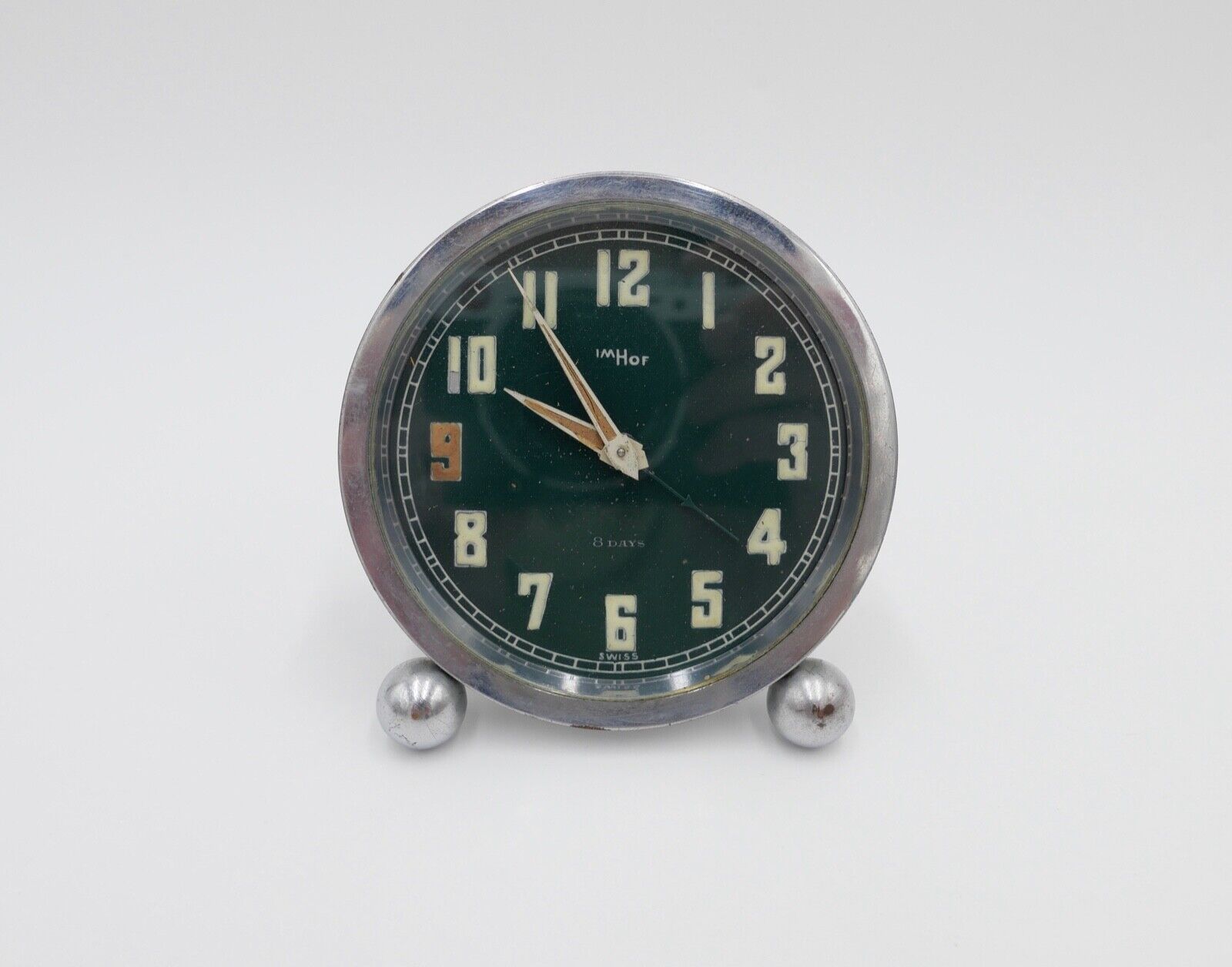 kleiner seltener IMHOF Wecker Art Deco 1940er 8 Days seltenes grünes Zifferblatt - Antikhandel-Stuttgart