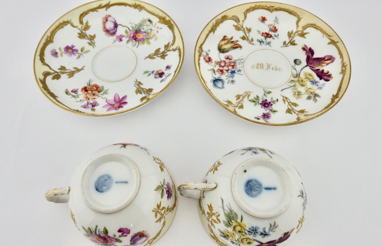 2 Stück antike KPM Sammeltassen Blumenmalerei Goldrand 1849 - 1870 - Antikhandel-Stuttgart