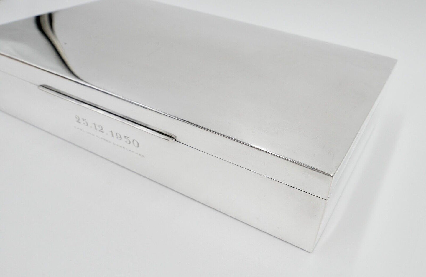 Zigarren Box Dose Kiste 835 S.F. Silber " C&A DINKELACKER " von Weihnachten 1950 - Antikhandel-Stuttgart