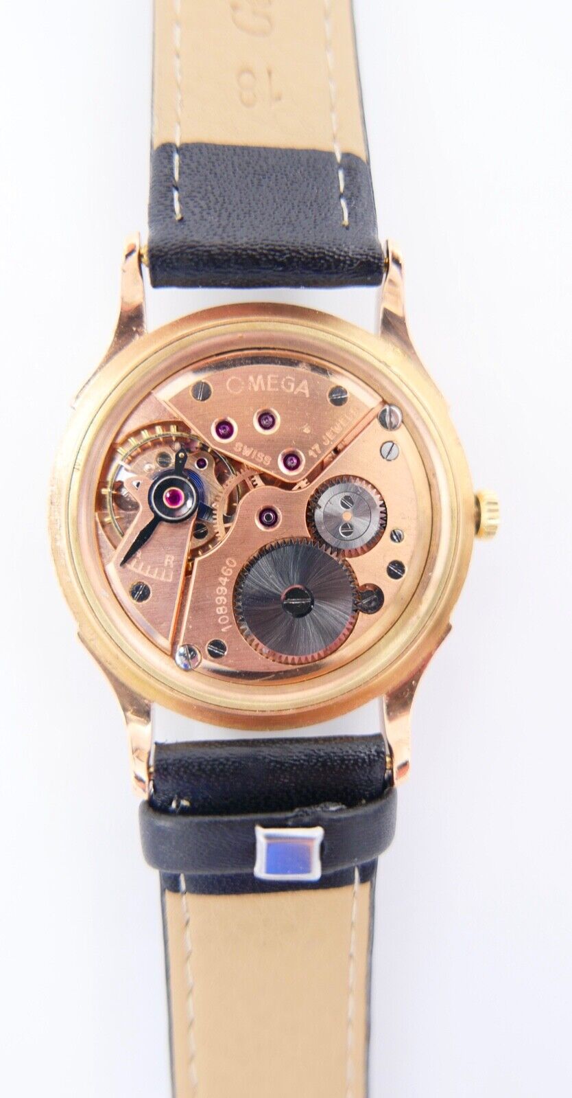 750 Gold 18K Bj. 1944 Klassische Omega 2415 Armbanduhr Leder Watch Herren - Antikhandel-Stuttgart