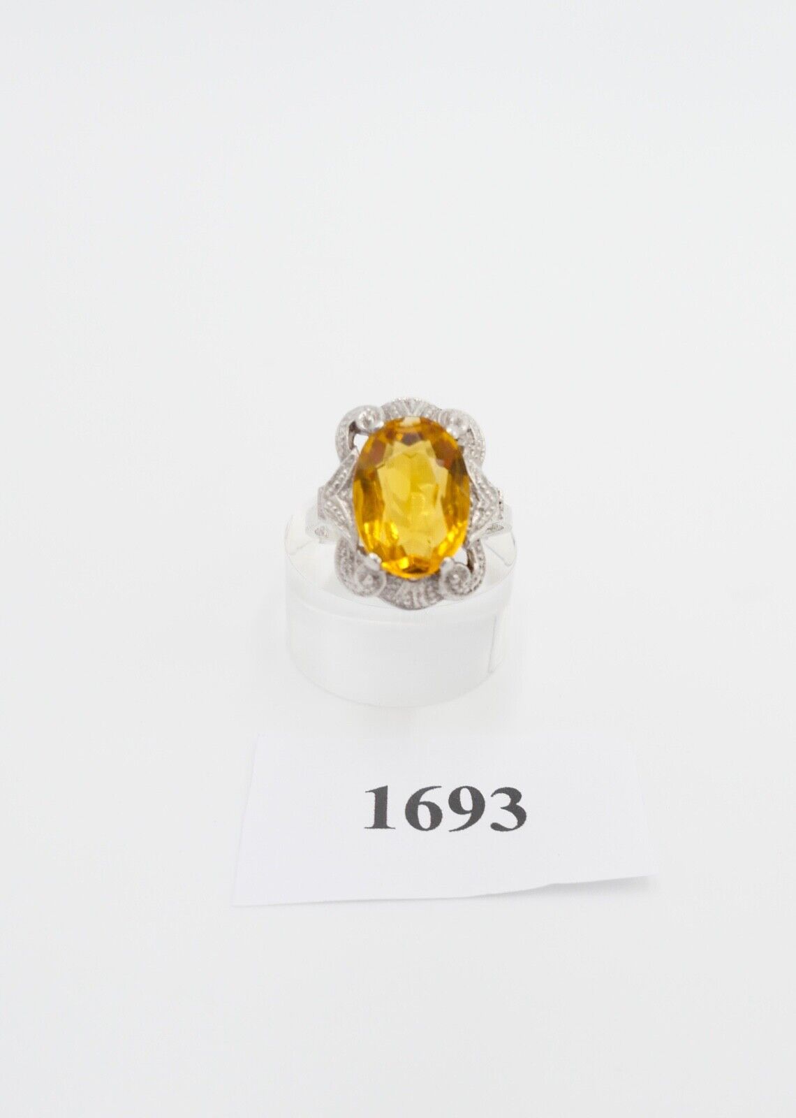 50er Jahre Damenring 835 Silber Gr. 58 Glasstein Orange - Antikhandel-Stuttgart