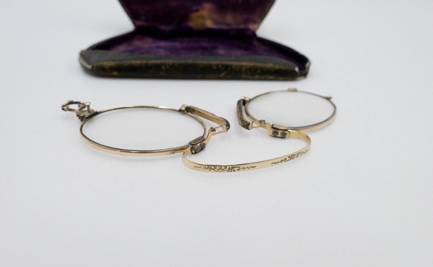 Antik um 1890 Zwicker Kneifer Brille Lesebrille im Etui 585 Gold - Antikhandel-Stuttgart