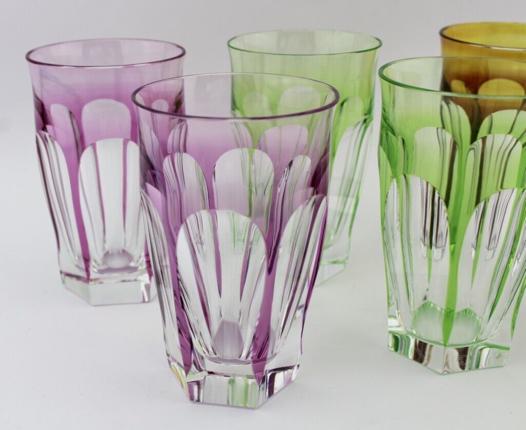 6x original bunte Kristall Gläser " MOSER CROMWELL " 12 cm - Antikhandel-Stuttgart