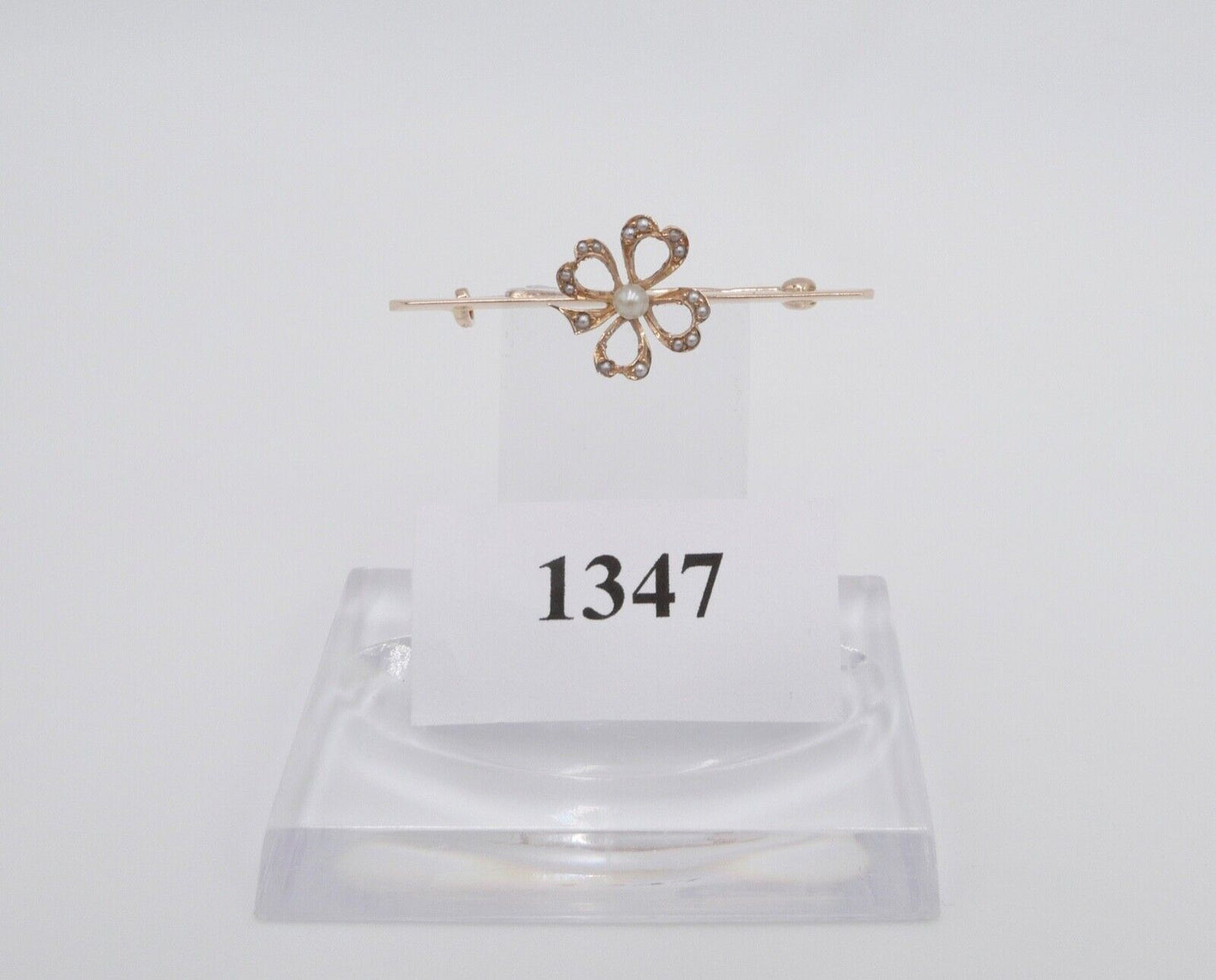 um 1900 antik Schleifen Kleeblatt Brosche Perlen Saatperlen VJB 585 14K Rotgold - Antikhandel-Stuttgart