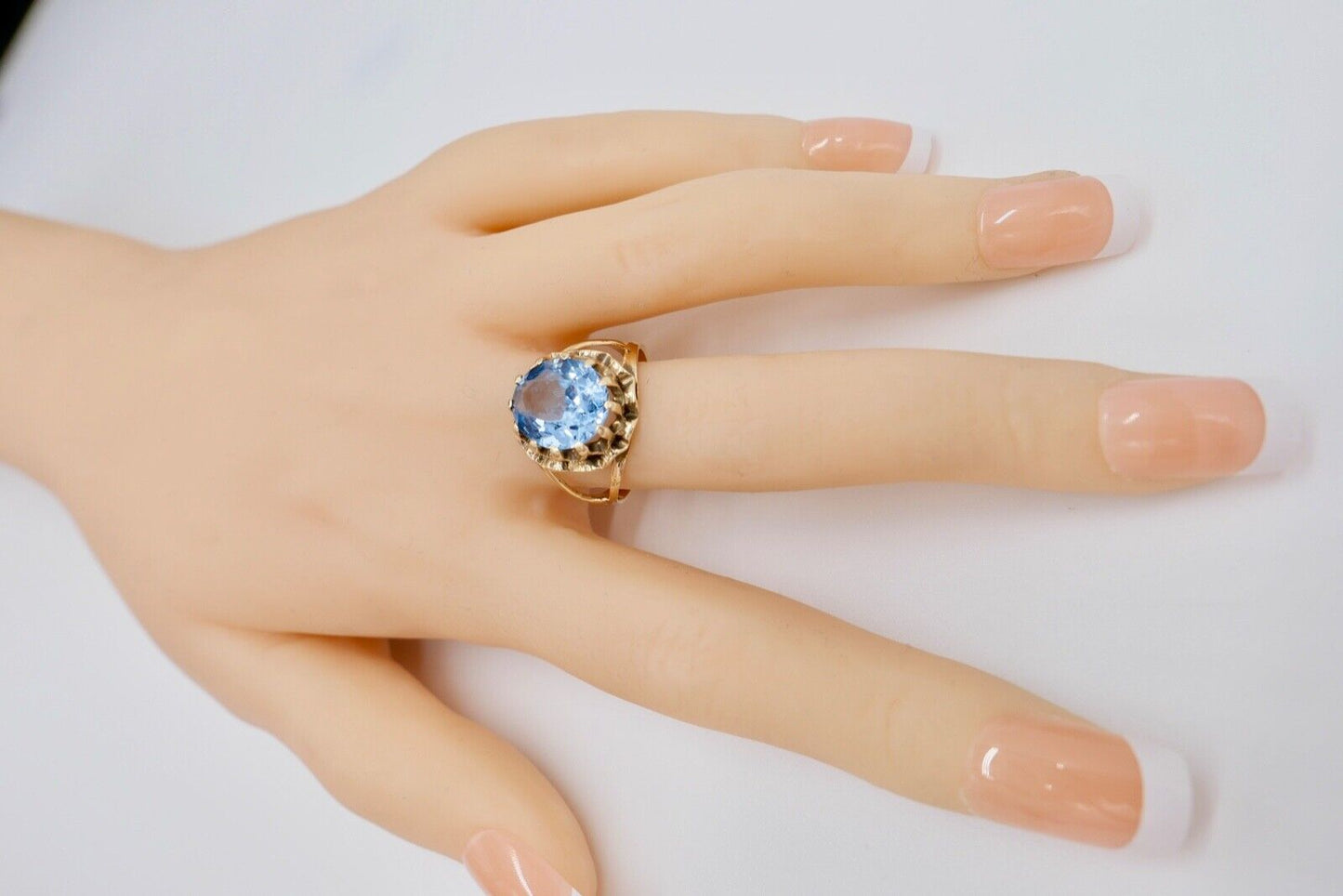 90er Jahre Ring USA Gelbgold Gold 585 / 14K Gr. 56 synth. Spinell - Antikhandel-Stuttgart