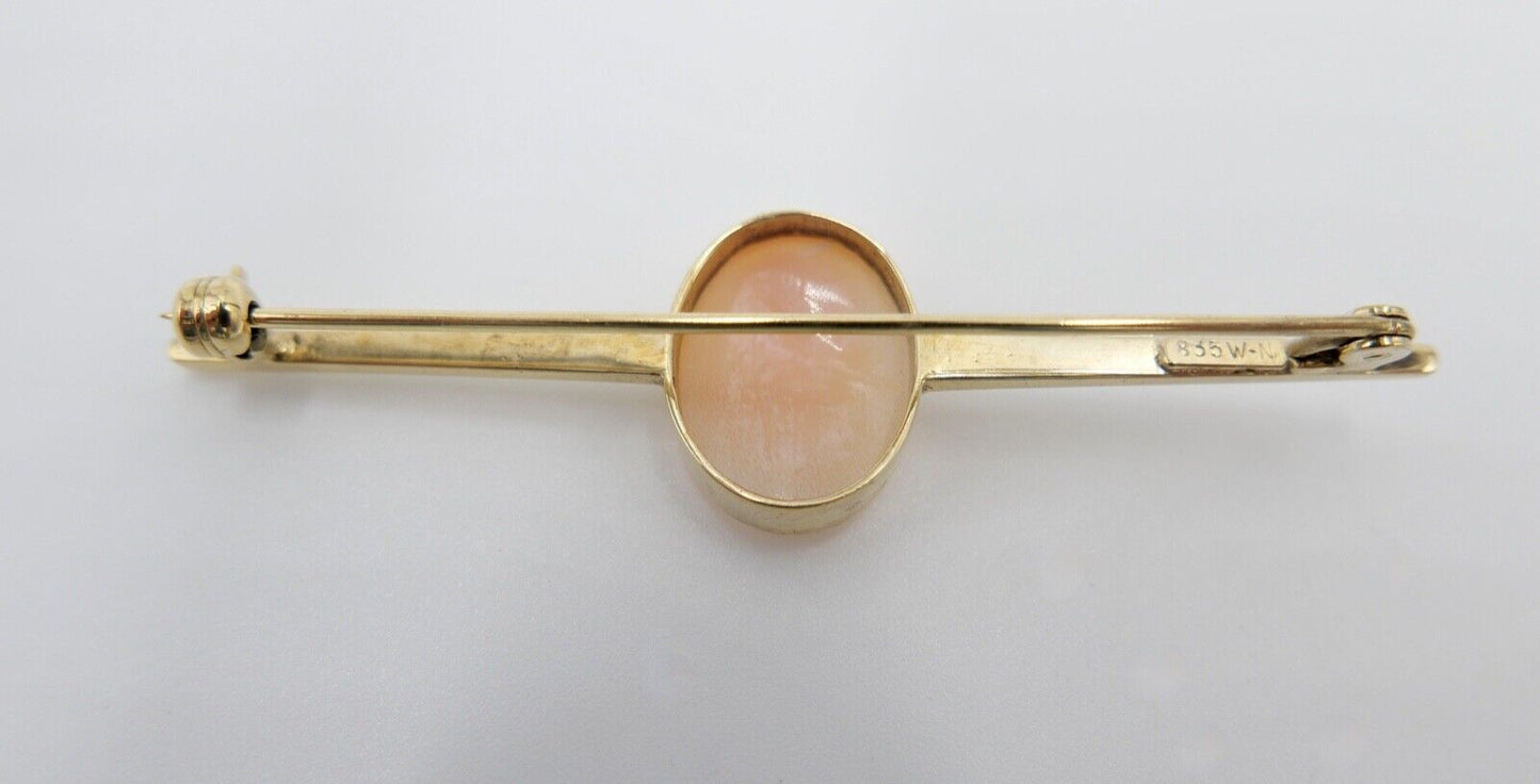 60er Jahre Stabbrosche Stecknadel Kamee Muschel Silber 835 vergoldet - Antikhandel-Stuttgart